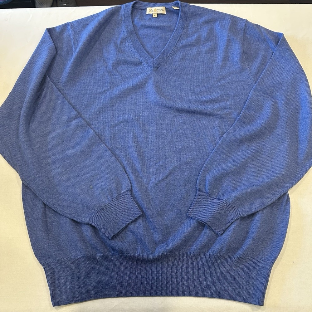 Peter Millar Sweater Mens Blue XL 100% Italian Merino Wool V‎ Neck Pullover